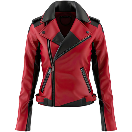 Women Red and Black classic Biker Jacket