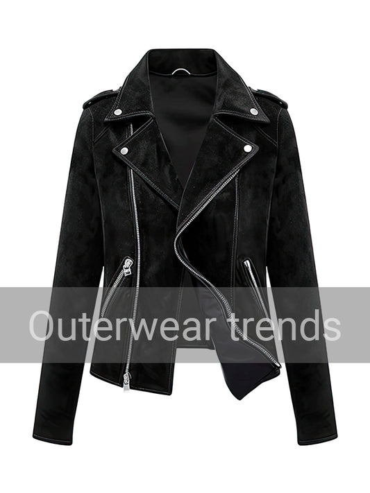 Women's Black Motorbike Genuine Suede Leather Jacket