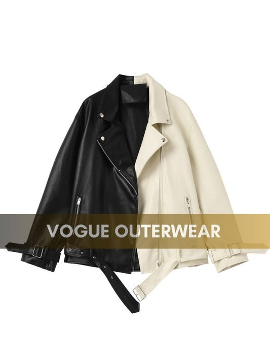 Women's Black and White Contrast Biker Jacket