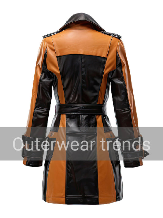 Women’s Chocolate Brown and Black Leather Coat