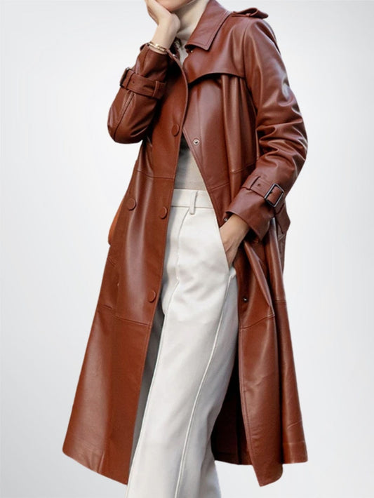 Womens Brown Genuine Soft Leather Trench Coat