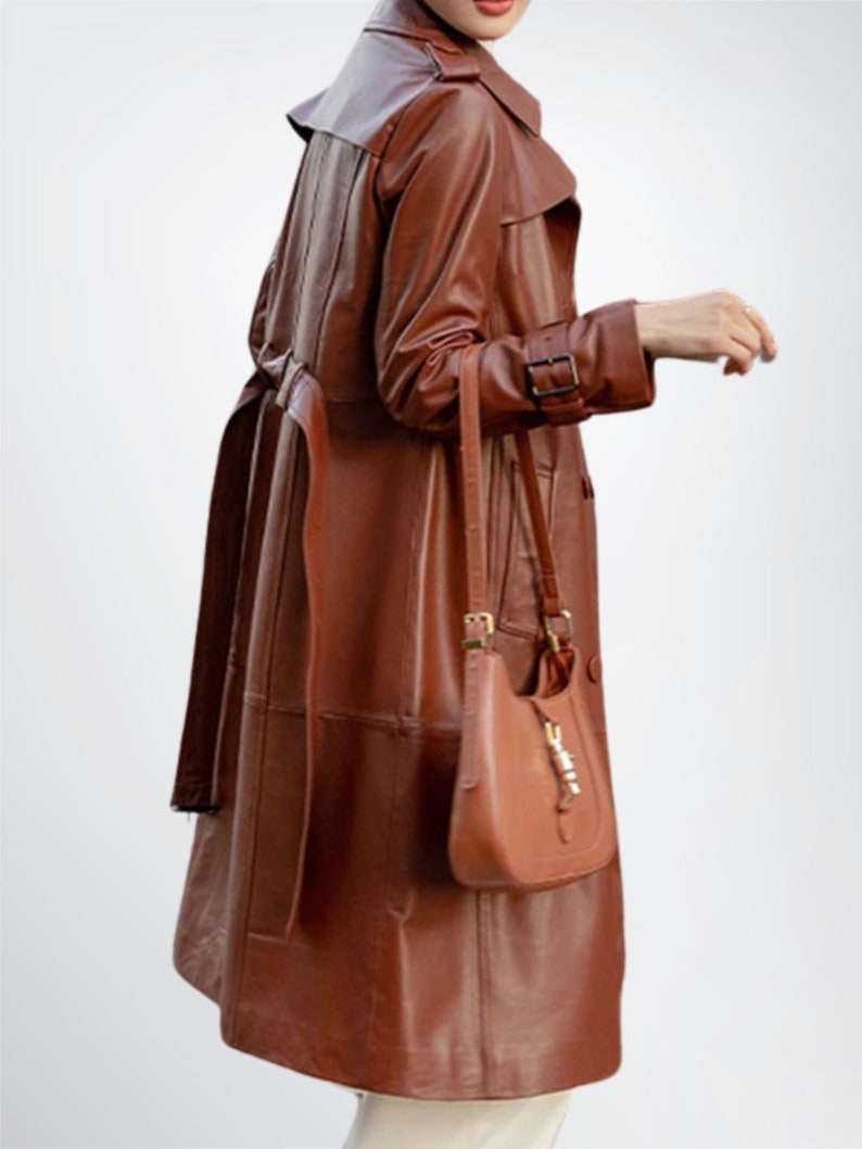 Womens Brown Genuine Soft Leather Trench Coat