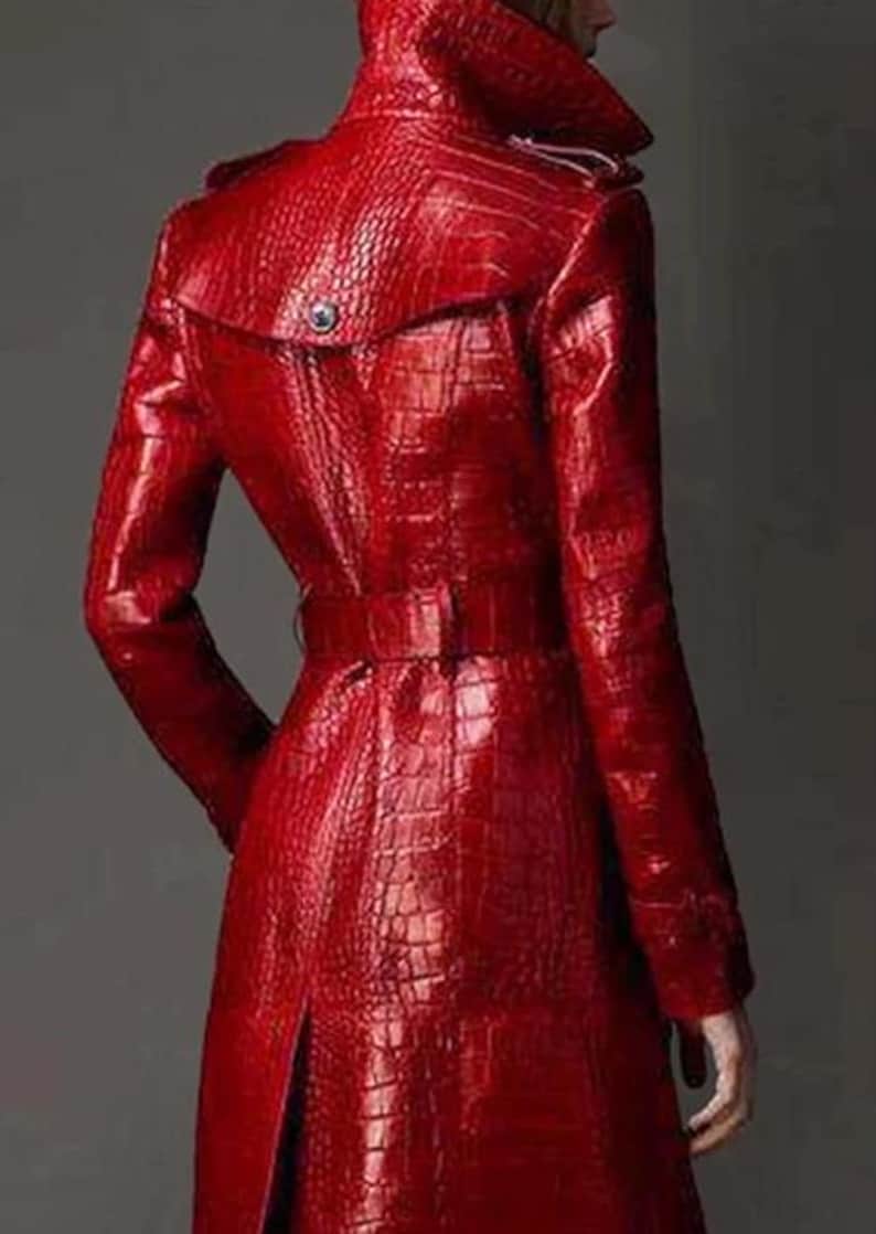 Womens Crocodile Pattern Leather Trench Coat