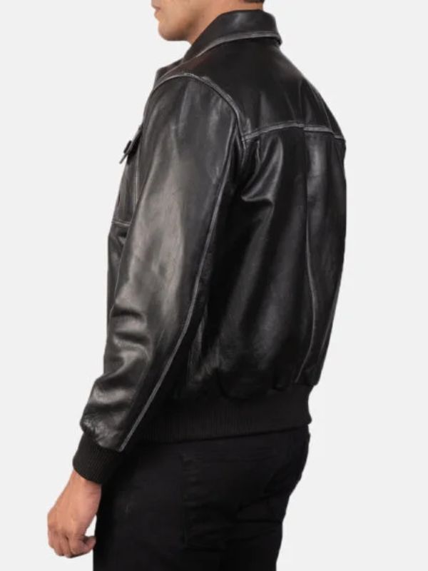 Outerwear Trends Aaron Black Leather Bomber Jacket