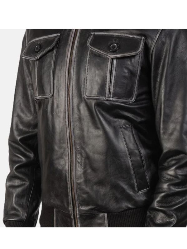 Outerwear Trends Aaron Black Leather Bomber Jacket