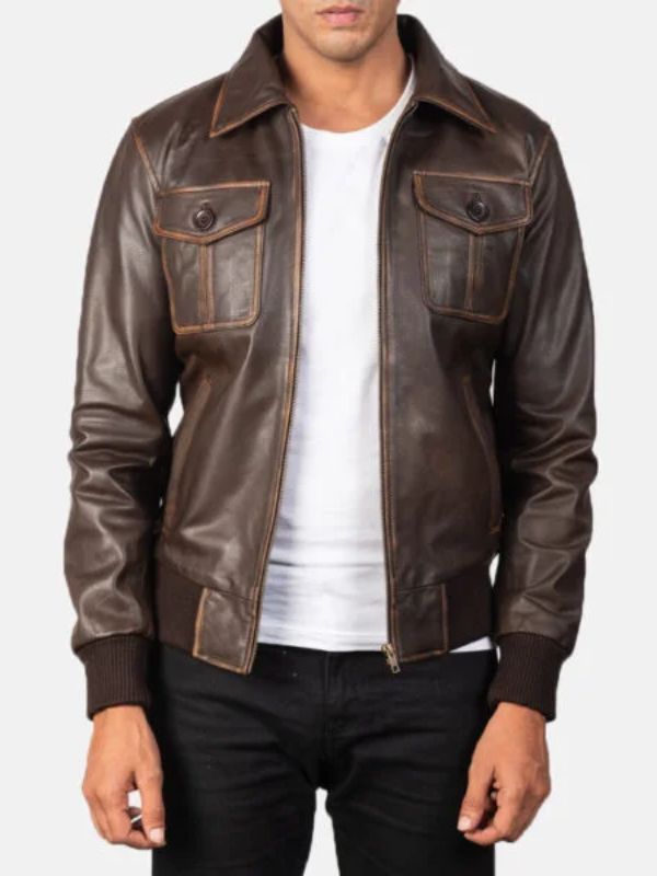 Outerwear Trends Aaron Brown Leather Bomber Jacket