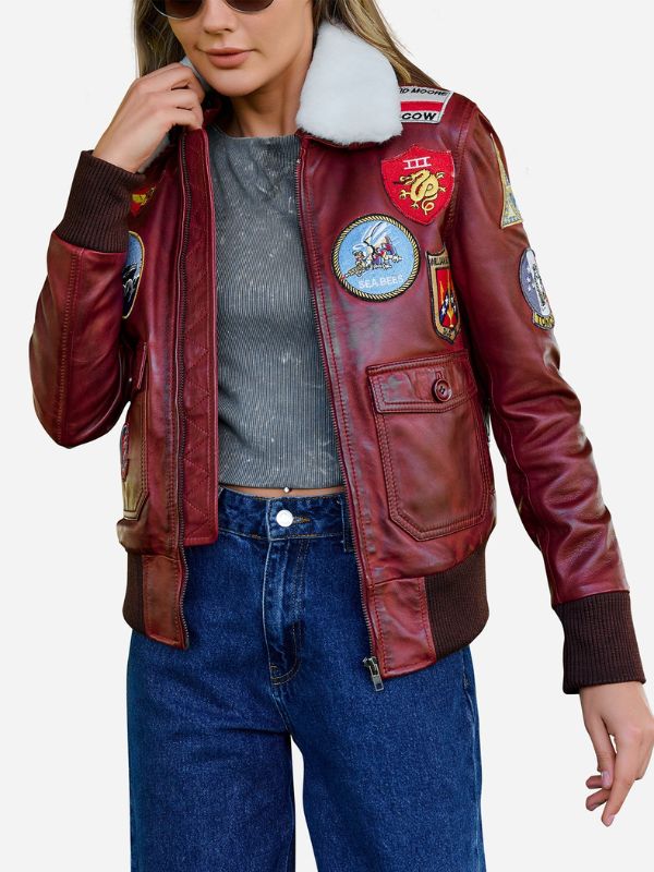 Outerwear Trends Amanda Reddish Brown A2 Leather Bomber Jacket