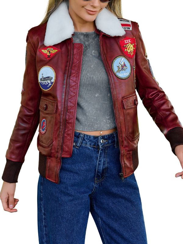 Outerwear Trends Amanda Reddish Brown A2 Leather Bomber Jacket