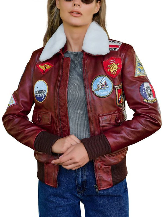 Outerwear Trends Amanda Reddish Brown A2 Leather Bomber Jacket