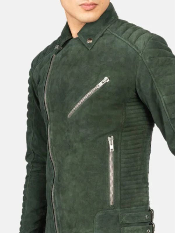 Outerwear Trends Armand Green Suede Biker Jacket