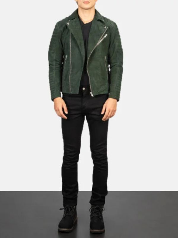 Outerwear Trends Armand Green Suede Biker Jacket