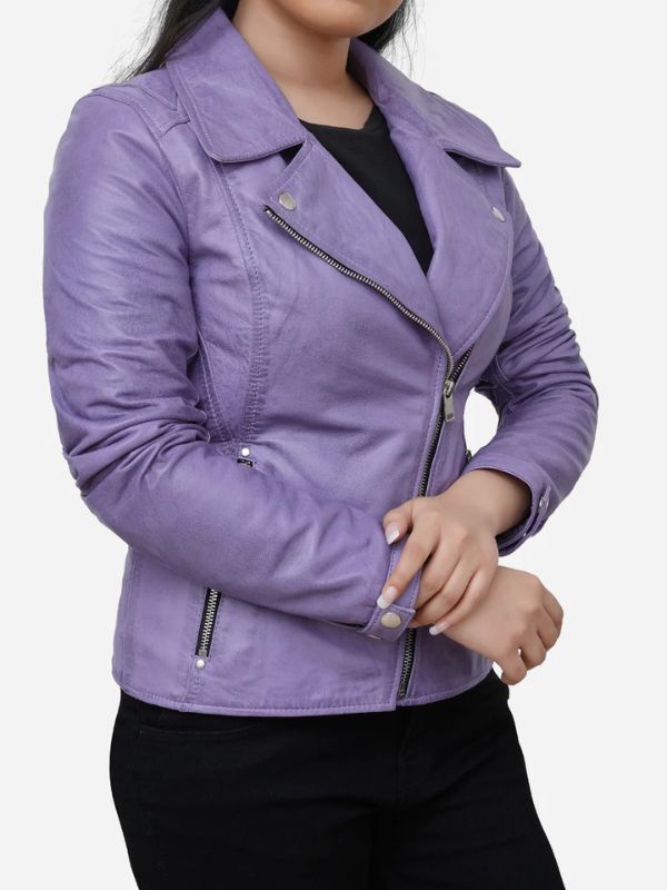 Outerwear Trends Aurora Slim Fit Purple Real Leather Moto Jacket