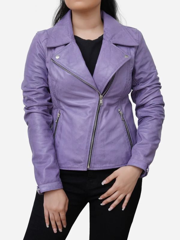 Outerwear Trends Aurora Slim Fit Purple Real Leather Moto Jacket