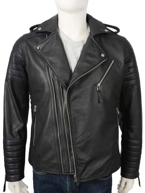 Outerwear Trends Biker Style Black Leather Jacket For Men