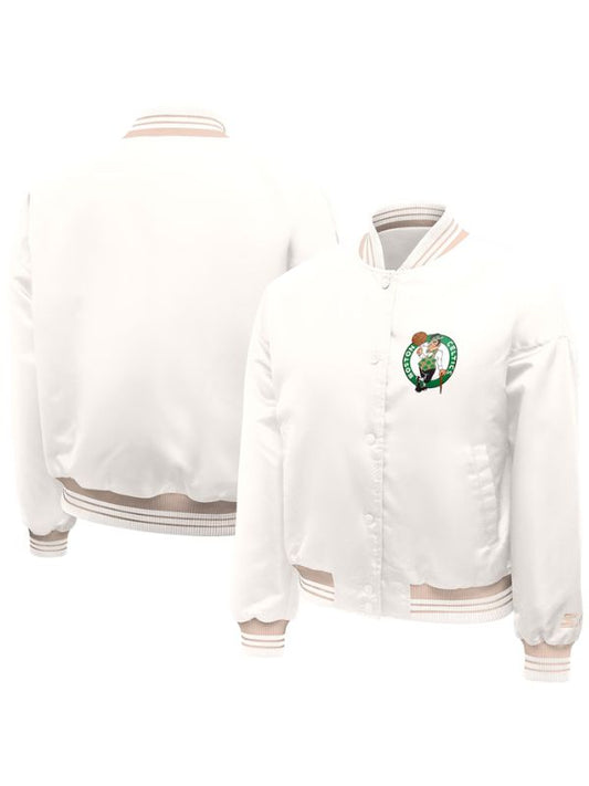 Outerwear Trends Boston Celtics Starter Cream Printed Logo Varsity Jacket