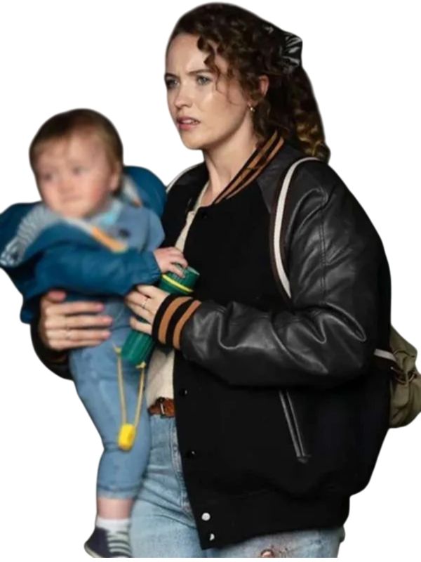 Outerwear Trends Cat Grant TV Series Karen Pirie 2025 Julia Brown Black Varsity Jacket