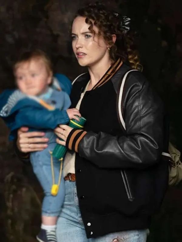 Outerwear Trends Cat Grant TV Series Karen Pirie 2025 Julia Brown Black Varsity Jacket