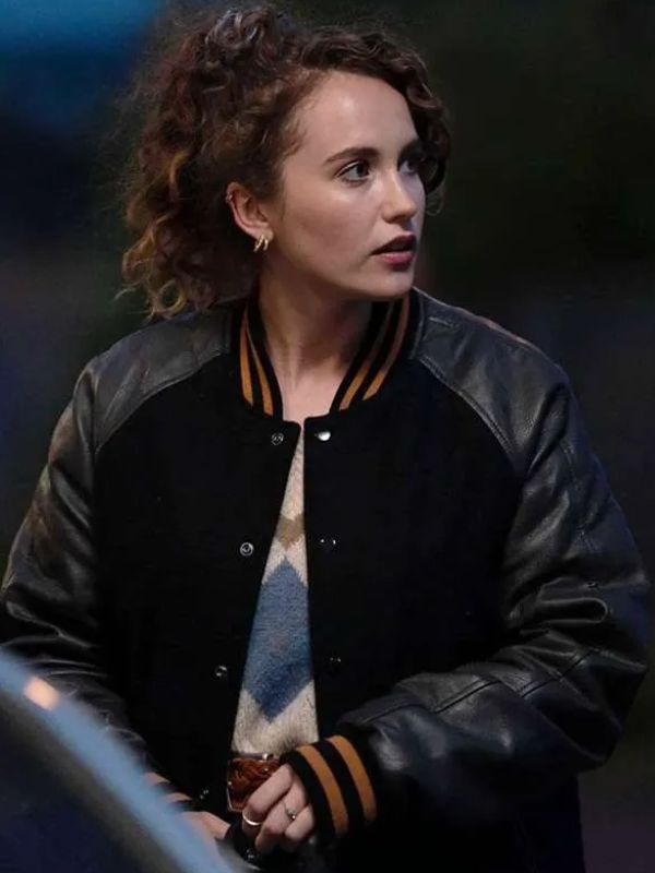 Outerwear Trends Cat Grant TV Series Karen Pirie 2025 Julia Brown Black Varsity Jacket