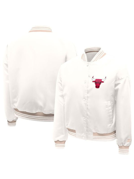 Outerwear Trends Chicago Bulls Starter Cream Printed Logo Varsity Jacket