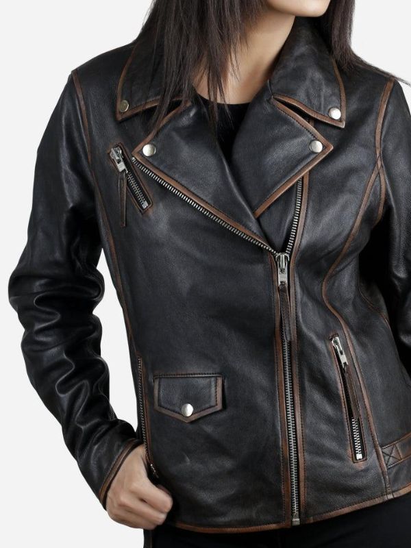 Outerwear Trends Daniela Women's Dark Brown Biker Leather Jacket