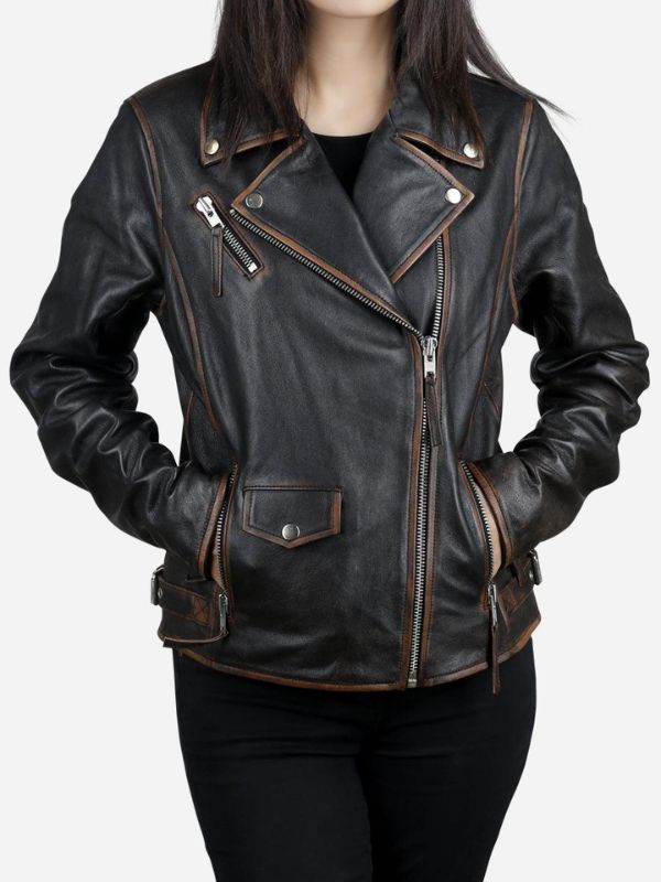 Outerwear Trends Daniela Women's Dark Brown Biker Leather Jacket