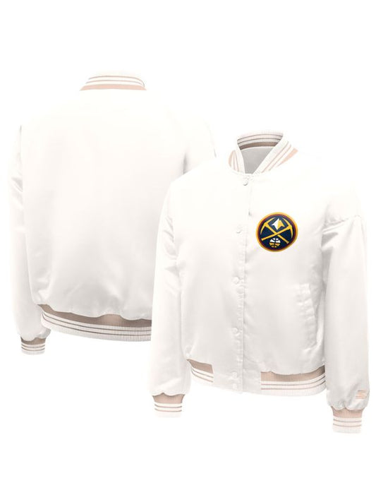 Outerwear Trends Denver Nuggets Starter Cream Printed Logo Varsity Jacket