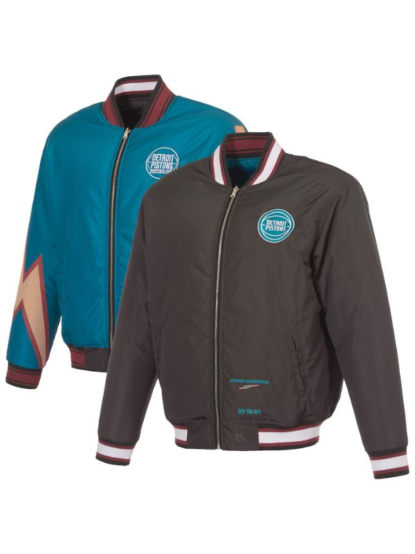 Outerwear Trends Detroit Pistons JH Design Black/Teal Reversible Jacket