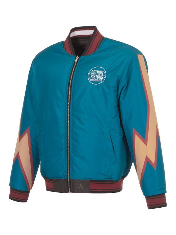 Outerwear Trends Detroit Pistons JH Design Black/Teal Reversible Jacket