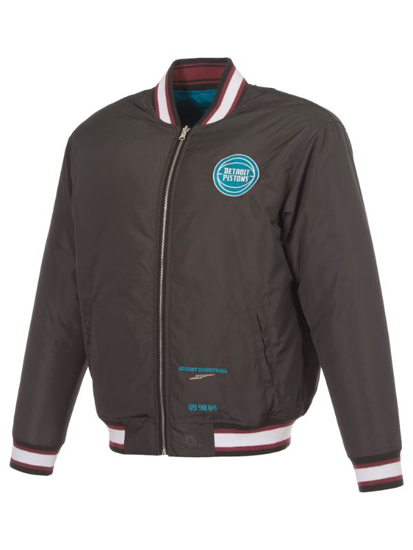 Outerwear Trends Detroit Pistons JH Design Black/Teal Reversible Jacket
