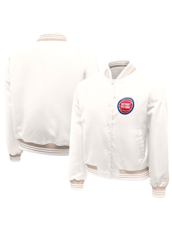Outerwear Trends Detroit Pistons Starter Cream Printed Logo Varsity Jacket