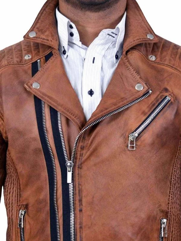 Outerwear Trends Double Zipper Brown Leather Jacket For Men