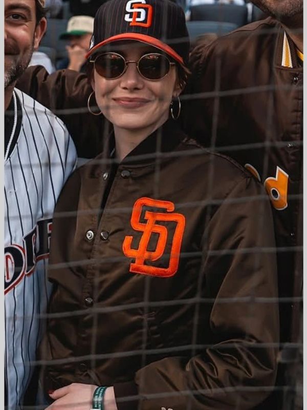Outerwear Trends Emma Stone Padres Jacket