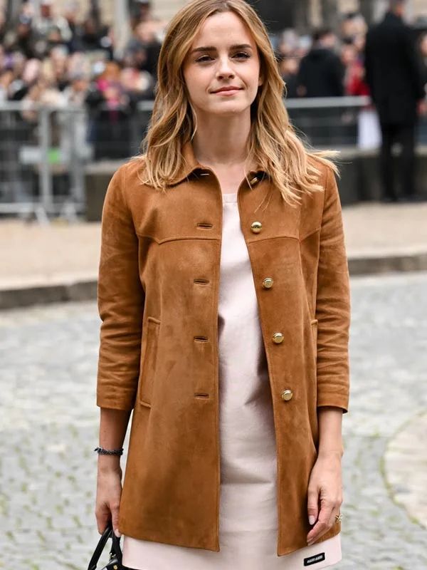 Outerwear Trends Emma Watson PFW 2025 Suede Leather Jacket
