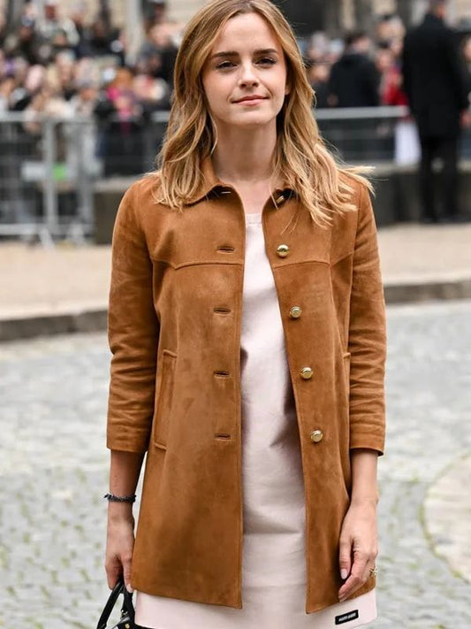 Outerwear Trends Emma Watson PFW 2025 Suede Leather Jacket