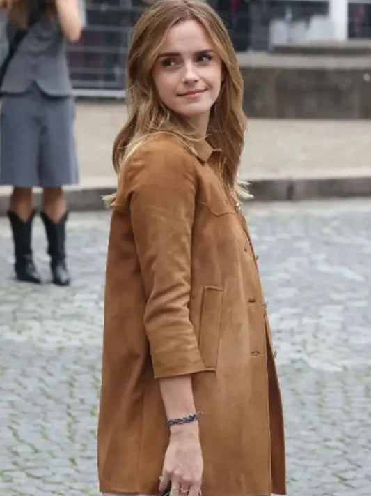 Outerwear Trends Emma Watson PFW 2025 Suede Leather Jacket