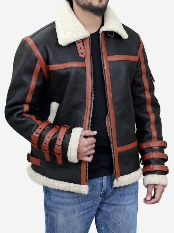Outerwear Trends Franklin Men's Brown Leather Shearling B3 Bomber Jacket