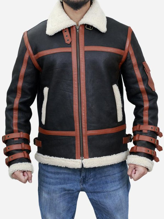Outerwear Trends Franklin Men's Brown Leather Shearling B3 Bomber Jacket