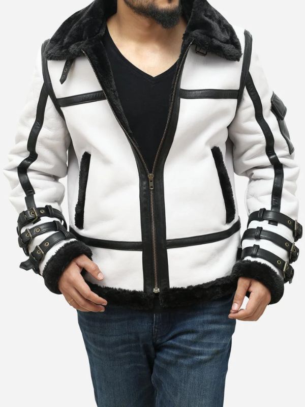 Outerwear Trends Franklin Men's White Leather Aviator B3 Bomber Jacket