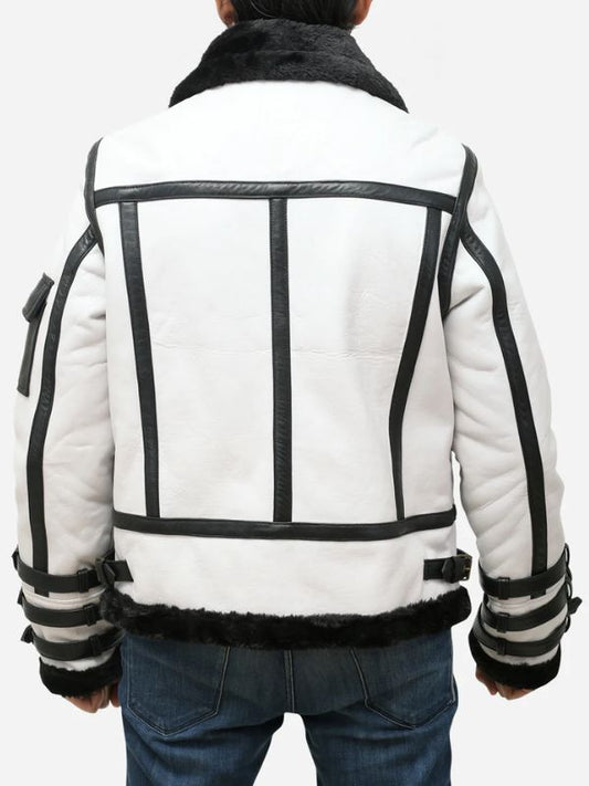 Outerwear Trends Franklin Men's White Leather Aviator B3 Bomber Jacket