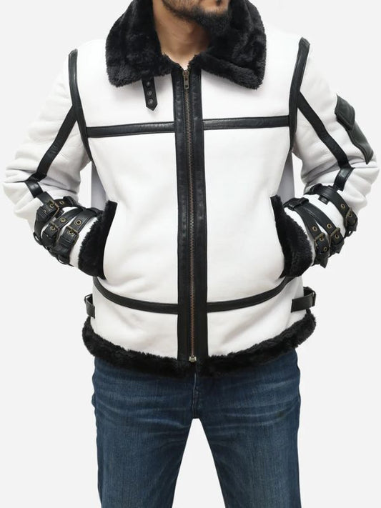 Outerwear Trends Franklin Men's White Leather Aviator B3 Bomber Jacket