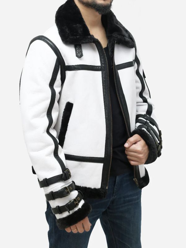 Outerwear Trends Franklin Men's White Leather Aviator B3 Bomber Jacket