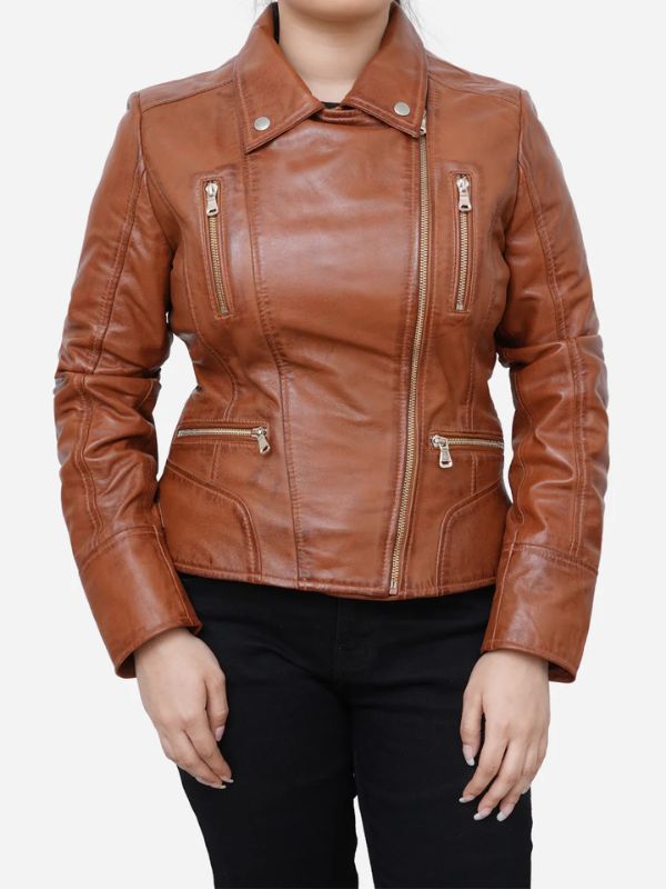 Outerwear Trends Hazel Classic Motorbike Brown Leather Jacket