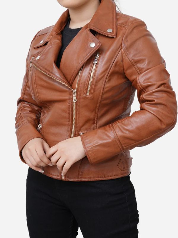 Outerwear Trends Hazel Classic Motorbike Brown Leather Jacket
