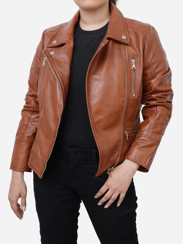Outerwear Trends Hazel Classic Motorbike Brown Leather Jacket