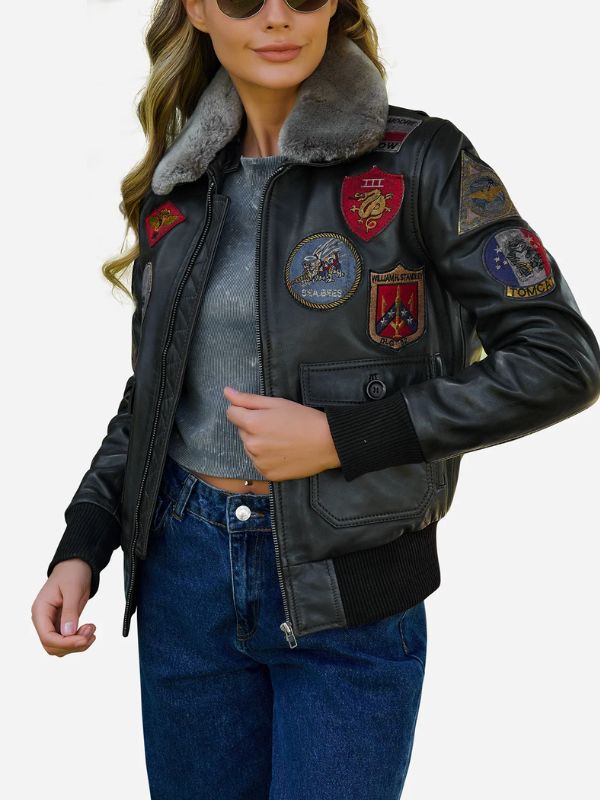 Outerwear Trends Juliana Air Force Leather Bomber Jacket