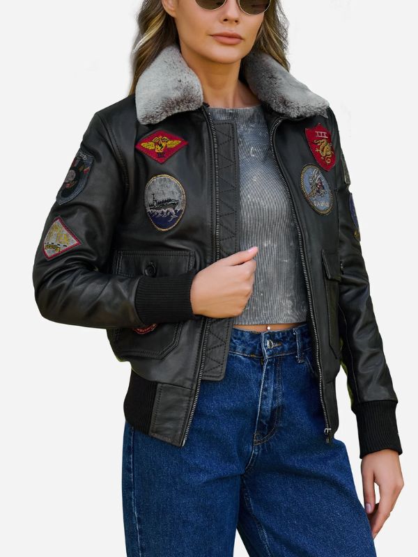Outerwear Trends Juliana Air Force Leather Bomber Jacket