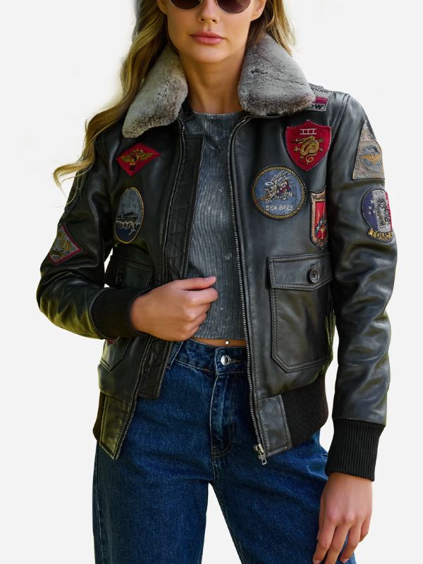 Outerwear Trends Juliana Air Force Leather Bomber Jacket