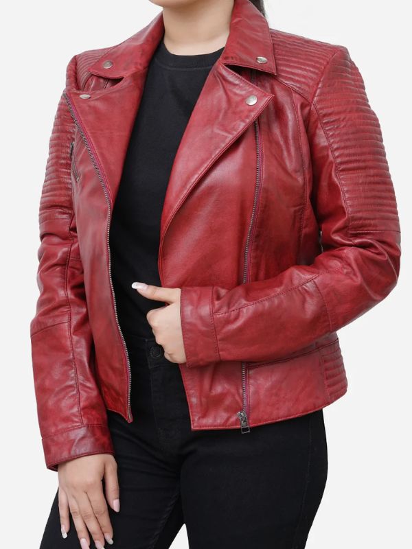 Outerwear Trends Juliette Quilted Wine Red Leather Jacket