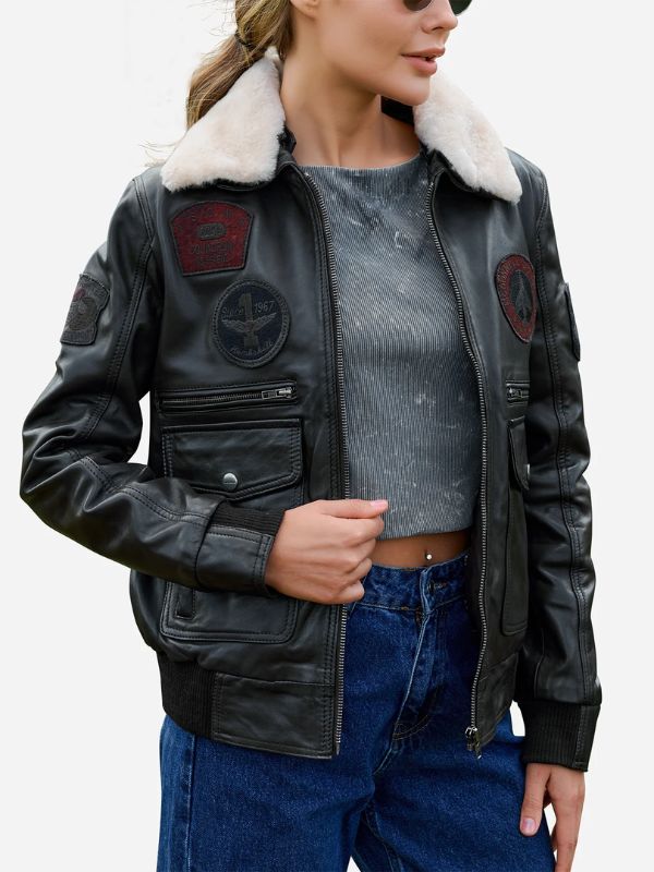 Outerwear Trends Kinsley Black Leather Flight Bomber Jacket
