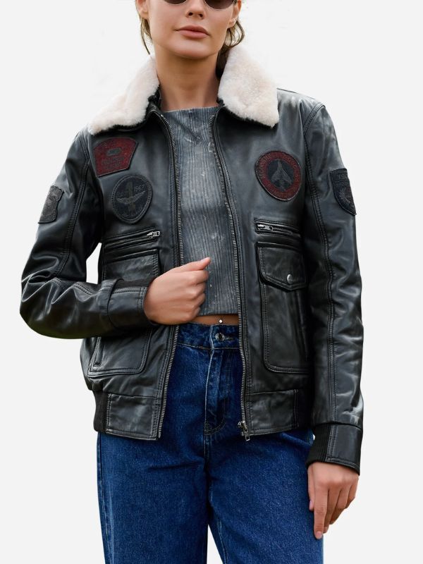 Outerwear Trends Kinsley Black Leather Flight Bomber Jacket